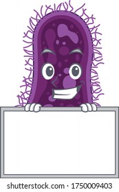 Smiling lactobacillus rhamnosus bacteria cartoon design style has a board