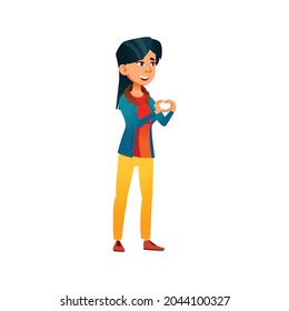 smiling lady gesturing love to boyfriend cartoon vector. smiling lady gesturing love to boyfriend character. isolated flat cartoon illustration