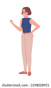 Smiling lady semi flat color vector character. Editable figure. Full body person on white. Casual outfit. Posing woman simple cartoon style illustration for web graphic design and animation