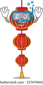 Smiling lampion chinese lantern cartoon character style wearing Diving glasses