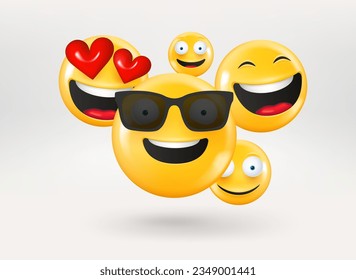 Smiling and laughing emojis. 3d vector illustration