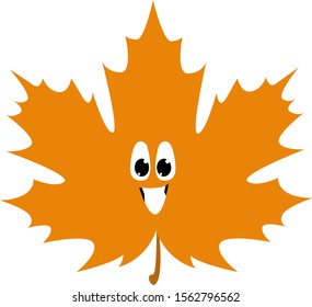 Hoja sonriente, ilustración, vector sobre fondo blanco.