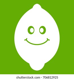 Smiling lemon fruit icon white isolated on green background. Vector illustration