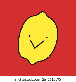 Smiling lemon. Hand drawn design. Vector illustration on red background.