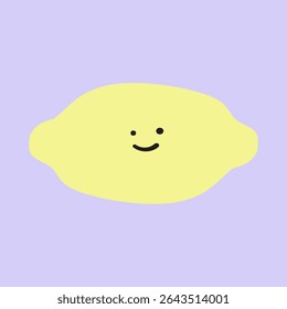 Smiling Lemon. Happy Citrus Character. Hand drawn vector illustration on purple background.
