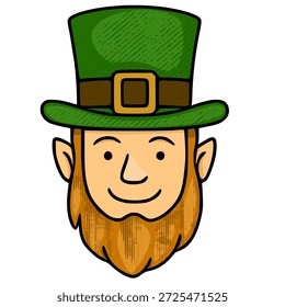 Smiling leprechaun face vetor ilustração com chapéu verde e barba texturizada