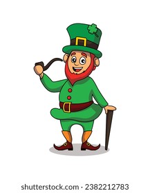 Smiling Leprechaun Holding Cigar Pipe For St Patrick's Day