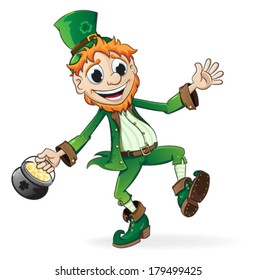 Smiling Leprechaun holding a pot of gold