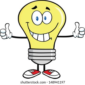 Smiling Light Bulb Cartoon Character Giving A Double Thumbs Up