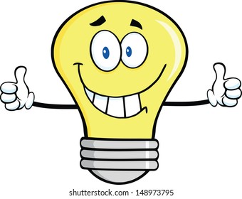 Smiling Light Bulb Character Giving A Double Thumbs Up
