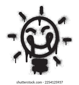 Smiling light bulb emoticon graffiti with black spray paint. Vector illustration 