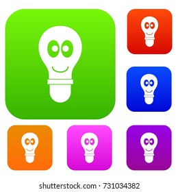 Smiling light bulb with eyes set icon color in flat style isolated on white. Collection sings vector illustration