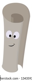 Smiling light grey paper roll vector illustration on white background 