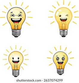 Smiling Lightbulb with Light Beams Illustration