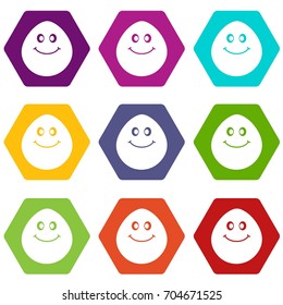 Smiling lime icon set many color hexahedron isolated on white vector illustration