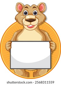 Smiling lion with a blank sign for messages