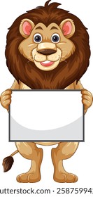 Smiling lion with a blank signboard