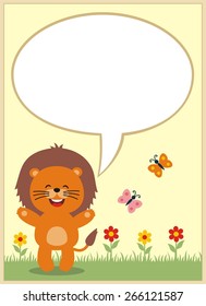 Smiling lion with bubble speech, box for your text