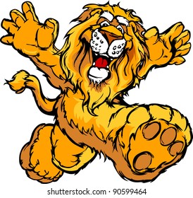 Smiling Lion Running with hands Mascot  Vector Illustration