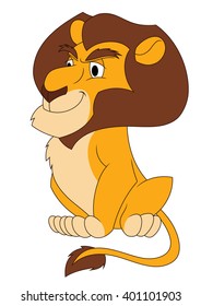 Smiling lion sitting