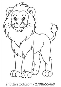 A smiling lion standing alone in a simple line art style