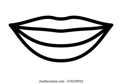 Smiling lips with white teeth or smile line art vector icon for apps and websites
