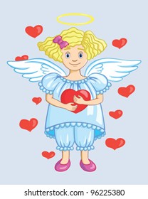 Smiling little angel holding a heart