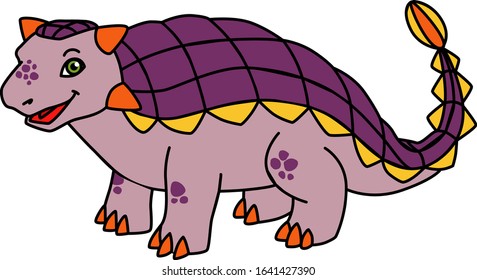 Smiling little Ankylosaurus. Cute dinosaur for children books or party decoration.