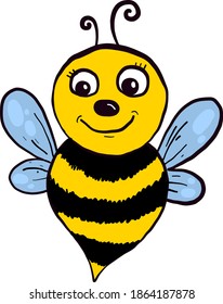 Smiling little bee, illustration, vector on white background.