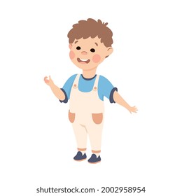 Smiling Little Boy Standing Feeling Happy Vector Illustration