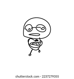 a smiling little boy wearing glasses drawn line art, in the imagination of a 4 year old child on a tablet, isolated white, suitable for children's education