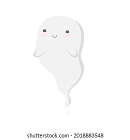 Smiling little cute kawaii ghost for halloween  fright  stock vector illustration isolated white background  Happy Halloween  Scary white ghosts  Cute cartoon spooky character 