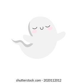 Smiling little cute kawaii ghost for halloween. fright and boo. stock vector illustration isolated on white background. Happy Halloween. Scary white ghosts. Cute cartoon spooky character.