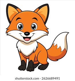Smiling Little Fox Playful Animal Cartoon.