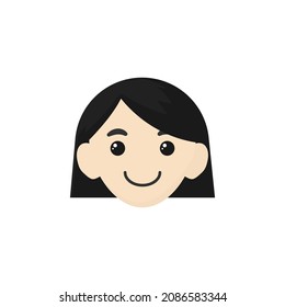 Smiling little girl head icon. Flat design vector illustration isolated on white background.