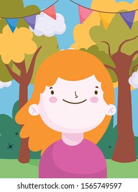smiling little girl in the park nature outdoors vector illustration