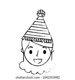smiling little girl with party hat vector illustration sketch