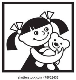 The smiling little girl with a white bear