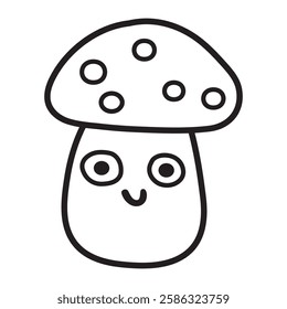 Smiling little mushroom. Funny character. Outline vector design. Illustration on white background. 