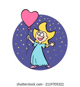 Smiling little star girl child with balloon as heart