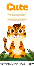 smiling little tiger cub sitting in the green bushes