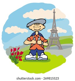 Smiling little traveler in Paris