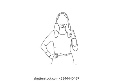 A smiling long-haired woman gave a thumbs up. World smile day one-line drawing