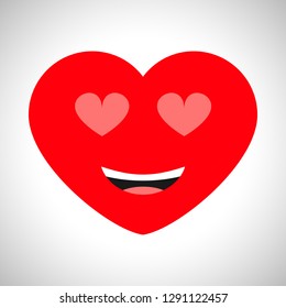 Smiling love cartoon heart with heart shaped eyes. Symbol of Love. Vector illustration