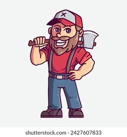 Smiling lumberjack cartoon character illustration 