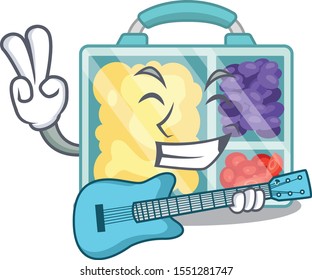 smiling lunch box character shape isolated with guitar