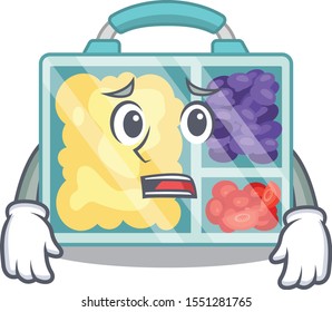 smiling lunch box character shape afraid isolated