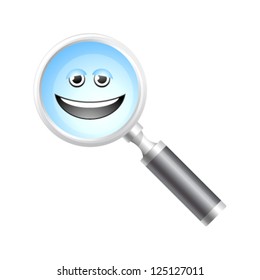 Smiling magnifier icon.