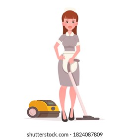 Carácter sonriente de sirvienta con vacío. Ilustración del vector