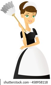 Smiling maid with feather duster